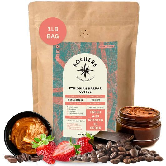 Kochere Coffee Ethiopian Harrar Coffee – Single Origin Natural Medium Roast - Fruity, Berry, Dark Chocolate Notes