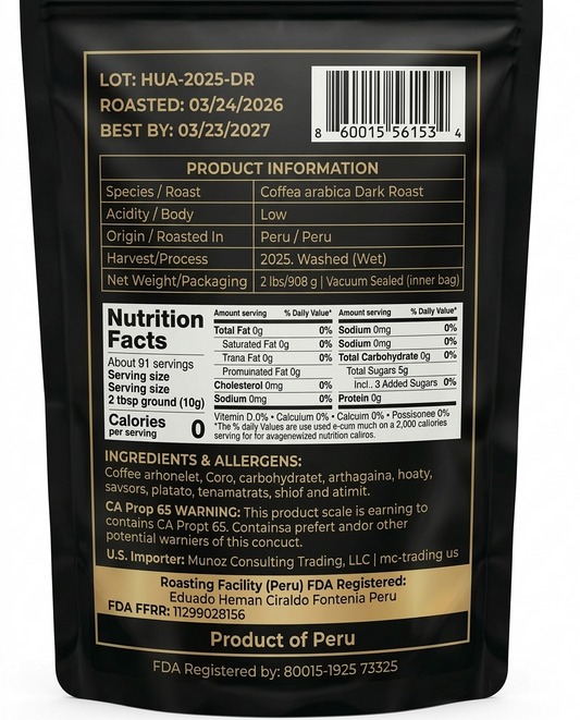 Rooted Specialty Coffee – Medium Dark Roast Low Acid Whole Bean Single Origin Peru 2lb